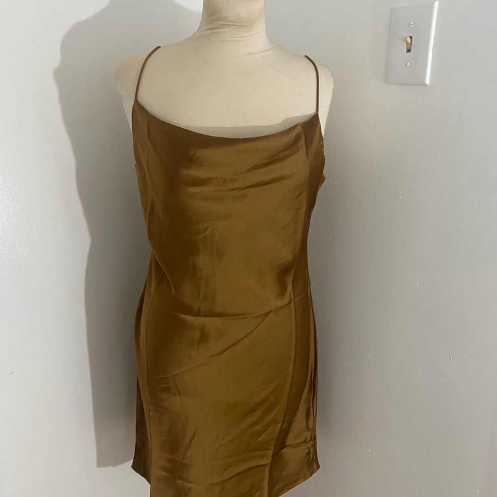 Sleek Brown Satin Slip Dress